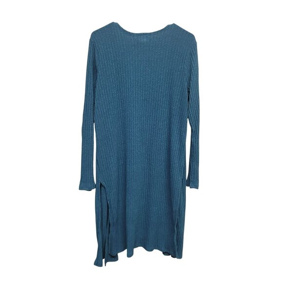 Zenobia Womens 2XL Cardigan Teal Blue Soft Ribbed Knit Side Slits Open Front - Picture 4 of 14